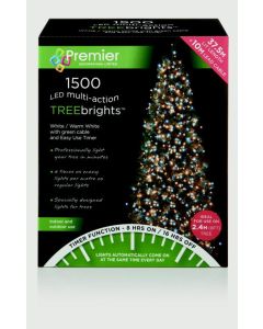 Premier Christmas Multi Action Treebrights With Timer 1500 LED White/Warm White/Green Cable