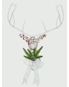White Rattan Reindeerhead W Bow Trim - 56cm