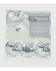 Silver & White Multi Finish Hearts - 9x40mm