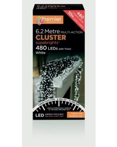 Premier Multi Action Supabrights Cluster Lights With Timer 480 LED White/Green