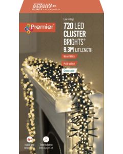 Premier Multi Action Supabrights Cluster Lights With Timer - 720 LED Warm White/Green