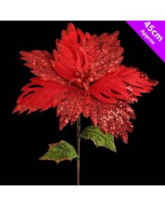 Davies Luxury Poinsettia Pick Christmas Decoration - 45cm Red