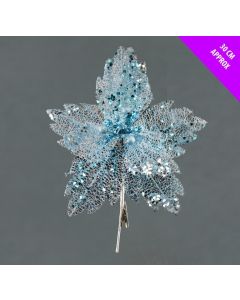 Davies Products Sequin Net Clip Flower Christmas Decoration - 30cm Ice