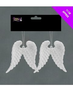 Davies Products Glitter Angel Wings - Christmas Tree Baubles - White - Pack of 2