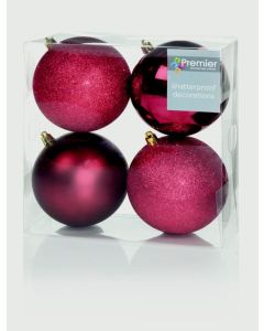 Multi Finish Baubles 100mm - Cranberry Pack 4