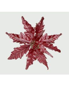 Velour Clip On Poinsettia - 25cm - Burgundy