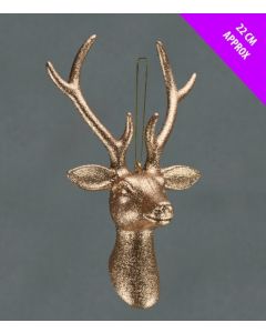 Hanging Stags Head Christmas Bauble - 22cm Champagne