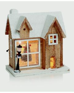 Lit Wooden House Scene - 26cm