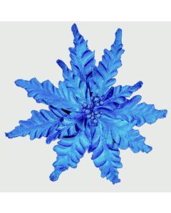 Velour Clip On Poinsettia - 25cm - Blue