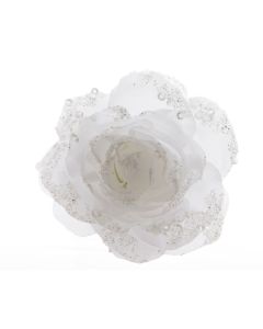 Clip On Rose With Glitter - 14 x 8.5 Winter White