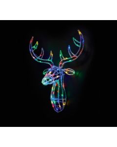 Acrylic Lit Multicoloured Reindeer Head - 70cm