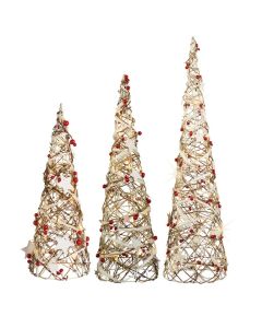 LED Rattan Decorated Cones - Warm White