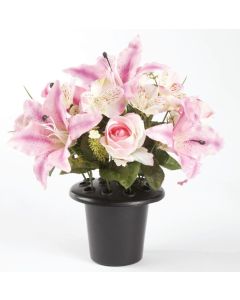 Oasis - Grave Vase Container - Black / Pink / White