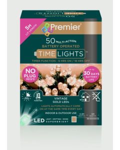 Premier Christmas Multi Action Battery Operated TIMELIGHTS™ - 50 LED - Vintage Gold/Green Cable
