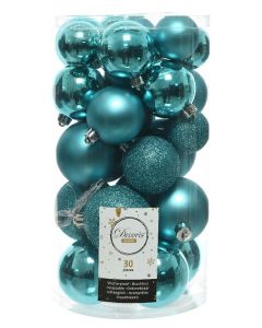 Kaemingk Christmas Shatterproof Baubles Tube 30 - Turquoise Assorted Sizes
