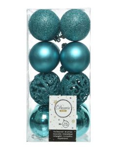 Shatterproof Baubles Pack 16 - Open Turquoise 6cm Mix