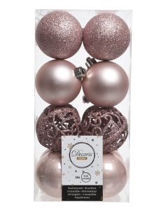 Kaemingk Christmas Shatterproof Baubles Pack 16 - Blush Pink 6cm Mix
