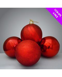 Davies Products Luxury Christmas Baubles - 4 x 15cm Red