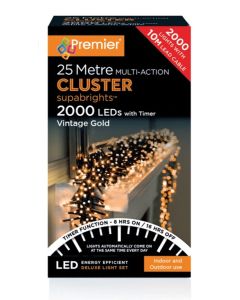 Premier Multi Action Supabrights Cluster Lights With Timer 2000 LED Vintage Gold/Green