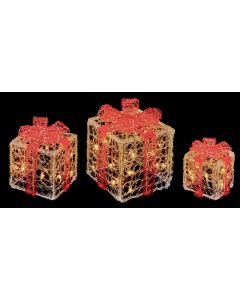 Premier Christmas Acrylic Clear Red Parcels with White LEDS 3 piece