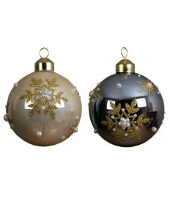 Kaemingk Glass Christmas Bauble - 8cm Snowflake Pearls