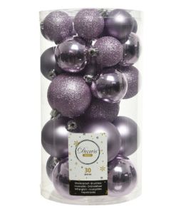 Kaemingk Shatterproof Christmas Baubles Tube of 30 - Frosted Lilac Mixed Sizes