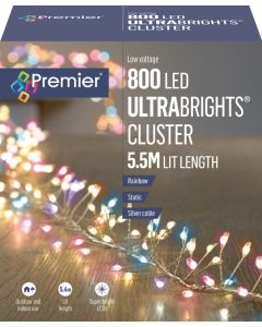 Premier 800 LED Ultrabright Cluster Lights Rainbow/Silver Wire