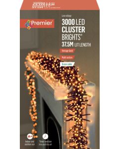 Premier Multi Action Cluster Brights With Timer 3000 LED Vintage Gold/Green