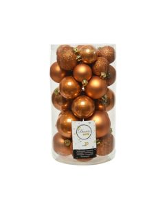 Kaemingk Christmas Baubles Shatterproof - Shiny/Matt/Glitter Mix - Pack of 30 - Amber - dia 4cm/5cm/6cm