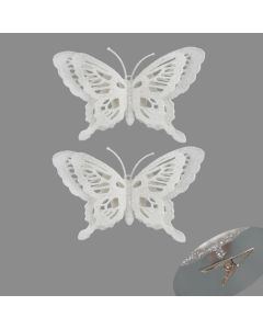 Davies Products Glitter Butterflies Christmas Decoration - Pack of 2 - White