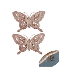 Davies Products Glitter Butterflies Christmas Decoration - Pack of 2 - Rose Gold