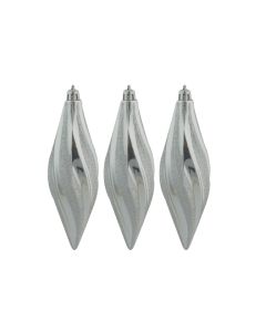 Davies Products Swirl Drops Christmas Tree Baubles - Pack of 3 - 18cm Silver/Silver