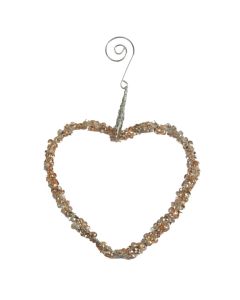 Davies Products Beaded Heart Hanger Christmas Decoration - 12cm Champagne