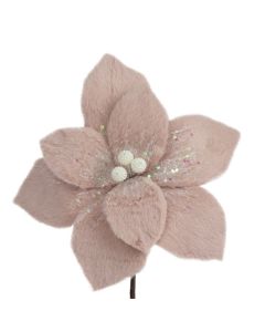 Davies Products Fur Flower Pick Christmas Decoration - 24cm Pink