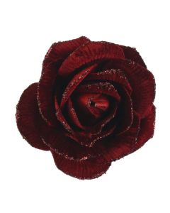 Davies Products Clip-On Velvet Rose Christmas Decoration - 15cm Dark Red