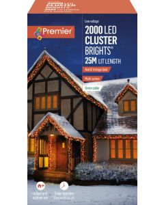 Premier Multi Action Cluster Brights With Timer 2000 LED Red & Vintage Gold/Green