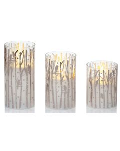 Premier Christmas Printed Glass Candles Woodland Silver Set of 3