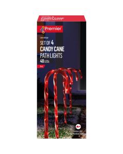 Premier Christmas 4 Piece Candy Cane Path Light set -  62cm Red