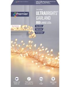 Premier Christmas Multi Action Ultra Bright Garland Rose Gold Warm White - 860 LEDs