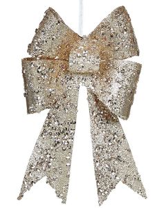 Premier Beaded Christmas Decoration Glitter Bow Clip - 20cm Gold
