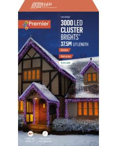 Premier Multi Action Cluster Brights With Timer 3000 LED Rainbow/Green