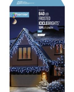 Premier Multi Action Frosted Cap Icicles 640 LED White/Cable