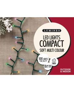 Lumineo 500 LED Compact Christmas Lights - 1100cm - Soft Multi Coloured