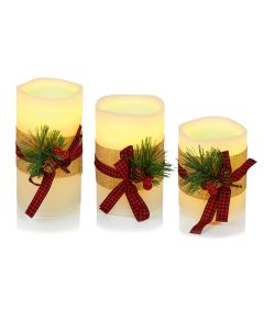 Premier Christmas Set 3 Wax Candles With Tartan Ribbon