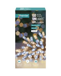 Premier 100 LED Multi Action Battery Operated TIMELIGHTS™ White/Warm White/Clear Cable