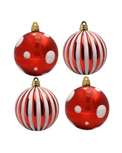 Davies Products 4 Decorated Christmas Tree Baubles - 15cm Red/White