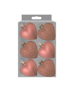 Davies Products Christmas Bauble Decorations - Rose Gold Hearts - Pack of 6 - 5cm