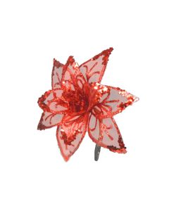 Davies Products Clip-On Sheer & Glitter Flower Christmas Decoration - 20cm Red