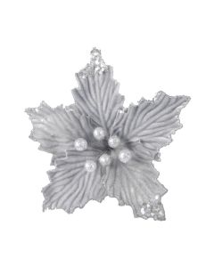 Davies Products Clip-on Poinsettia Christmas Decoration - 25cm Silver
