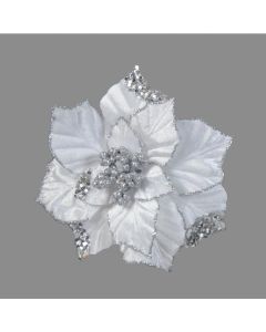 Davies Products Clip-On Velvet Poinsettia Christmas Decoration - 22cm Silver